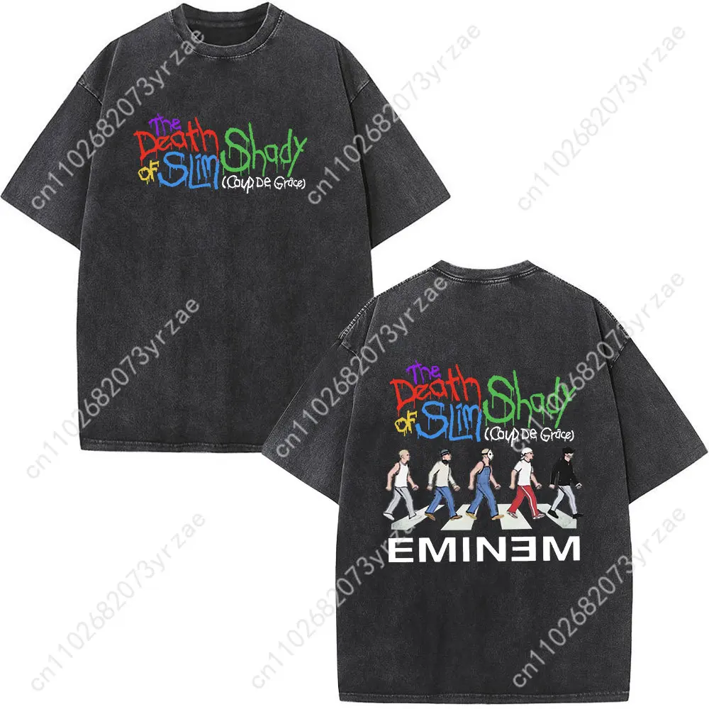 Camiseta de rapero Eminem Retro Wash para hombre y mujer, camiseta Vintage de alta calidad, Camiseta de algodón de manga corta a la moda, Tops suaves y transpirables