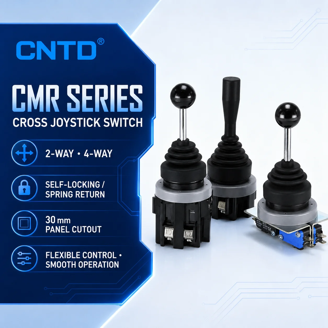 CNTD 30mm high-quality Joystick Switch Momentary self reset spring return latching wobble stick Monolever Cross Switch CMR-301