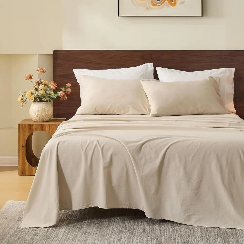 

King Size Linen Bed Sheets Set - 4-Piece, Durable, Anti-Tear, Breathable, Oeko-Tex Certified with 16 Deep Pockets