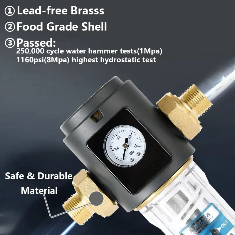 Pre-filter Purifier, Whole House Spiral Precipitation Water Filter, Central Pre-filtration System, Backwash Stainless Steel Mesh