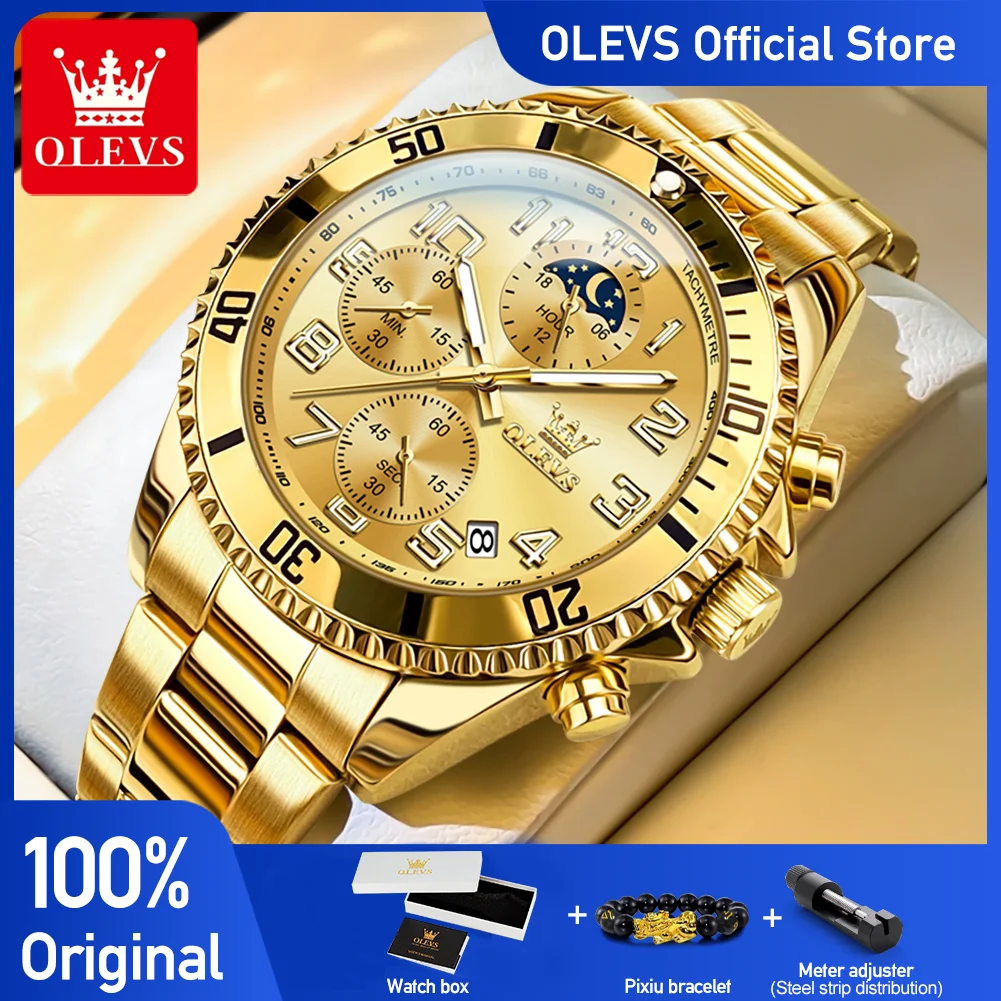 OLEVS 2926 Men's Watch Fashion Classic Ocean Star Diving Chronograph Men's Original Quartz Watch 30m Waterproof Moonphase Watch
