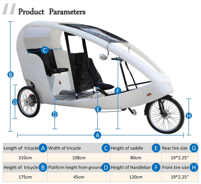 Tendenze elettrico adulto triciclo mobilità Scooter Mini Tuk Tuk Car Science designen Trike Taxi risciò veicolo 3 ruote bici