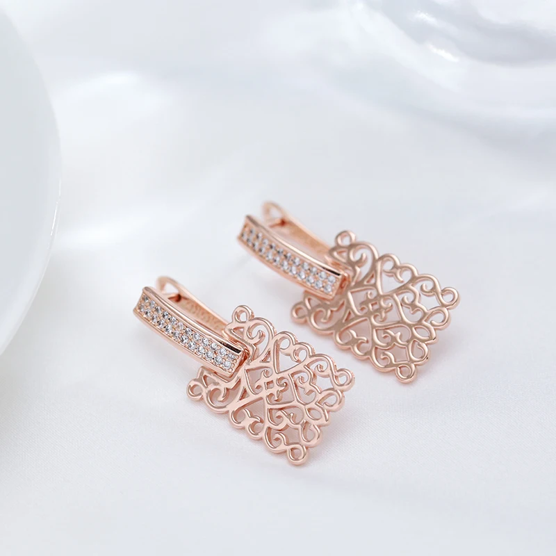 Kienl Hot 585 Rose Gold Color Square Long Earring for Women Vintage Natural Zircon Glossy Metal Drop Earring Trend Daily Jewelry