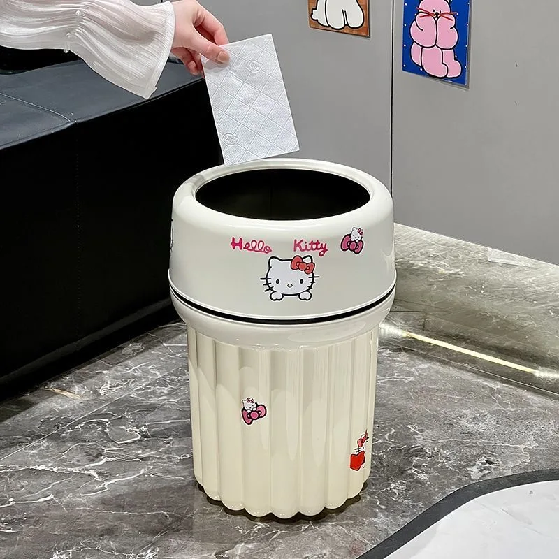 

Sanrio Hello Kitty Cream White Glossy Garbage Bin Anti-Slip Fixing Inner Bucket Trash Bag Fixed Bathroom Bedroom Kichen Bin