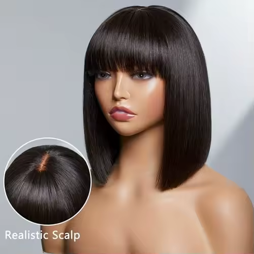 Brazilian Straight Bob Lace Wigs Glueless Straight Human Hair Wigs With Bangs Fringe Middle Part Bob Lace Wigs Realistic Scalp - Image 7