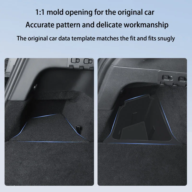 Trunk Side Storage Bins For Tesla Model Y-Berlin/Austin 2022-2024 Cargo Compartment Organizer Bucket TPE Box & Carpet Lids