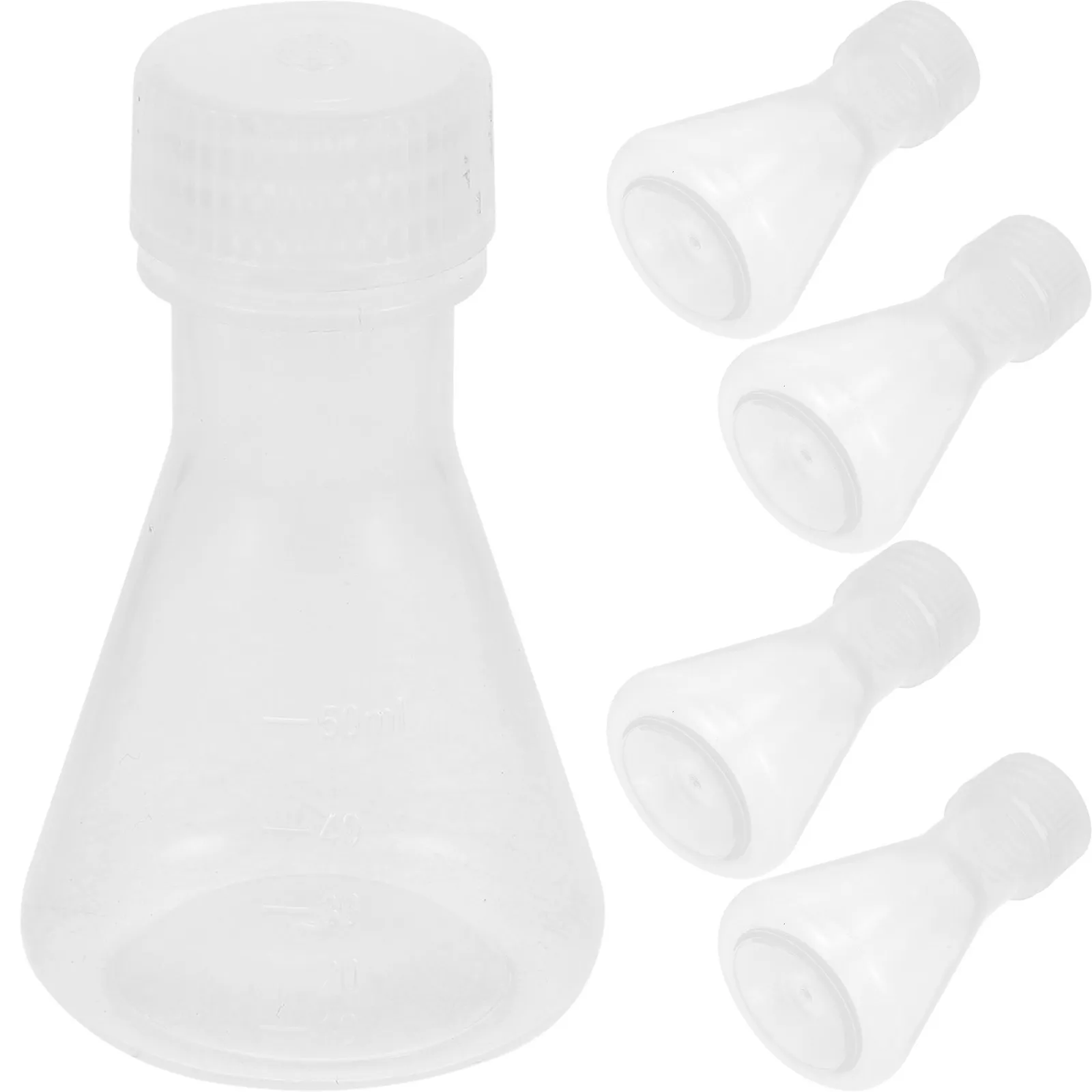 5Pcs Plastic Conical Flasks with Lid Flat Bottom Triangular Shape Wide Mouth High Temp Resistant for Chemistry Biology Lab