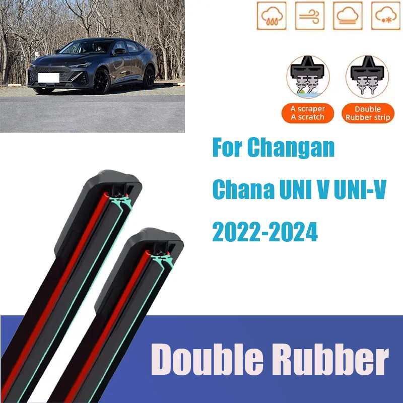 

For Changan Chana UNI V UNI-V 2022-2024 Front Wiper Blades Boneless Frameless Double Rubber Cleaning