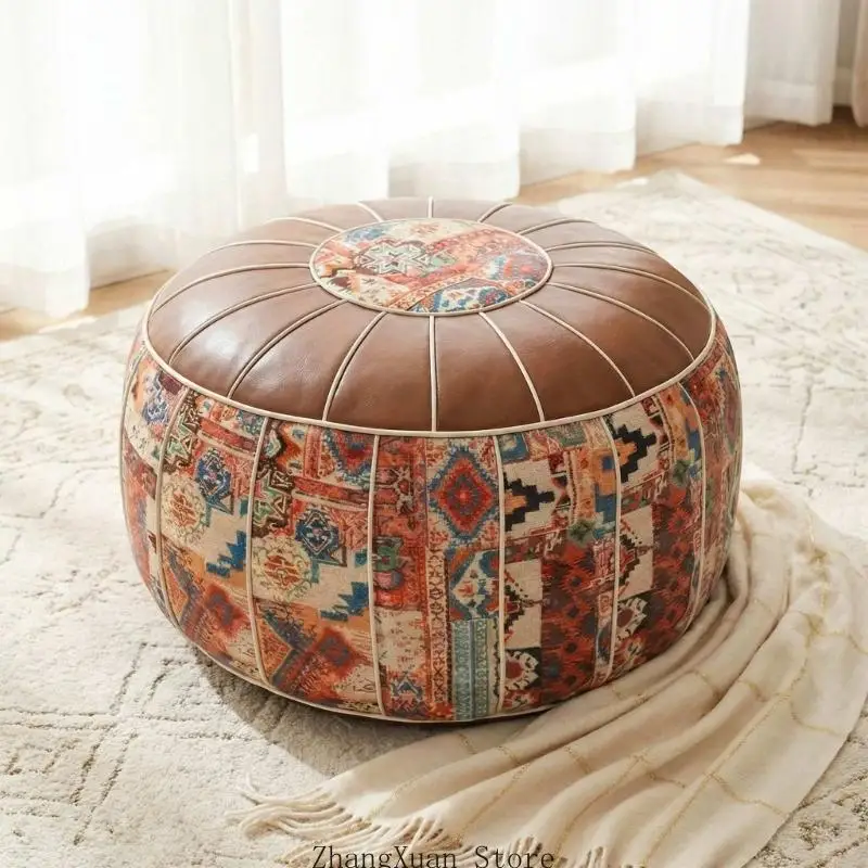 Round Pouf Storage Ottoman, Ready to Use Footrest for Home Spaces 53x35cm 3XUF