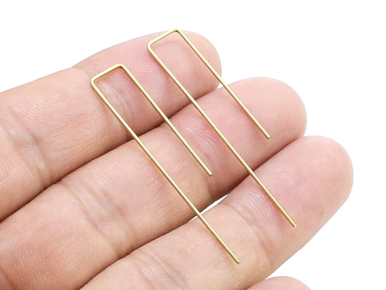 

50pcs Rectangle Earring Wires, Ear Hooks, 45x8x0.8mm, Brass Findings, Jewelry Making Supplies R2256