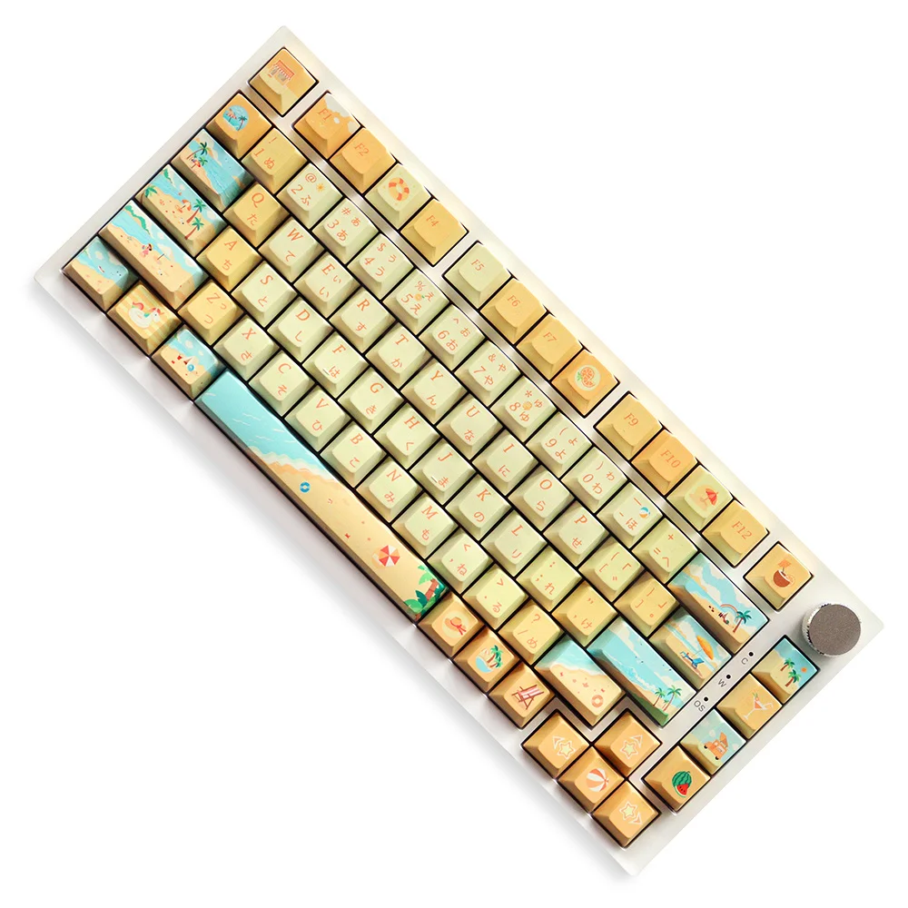 

Индивидуальный дизайн, летние пляжные колпачки для клавиш, набор вишневых профилей, пятисторонняя краска, прозрачный узор, прочный PBT для механической клавиатуры