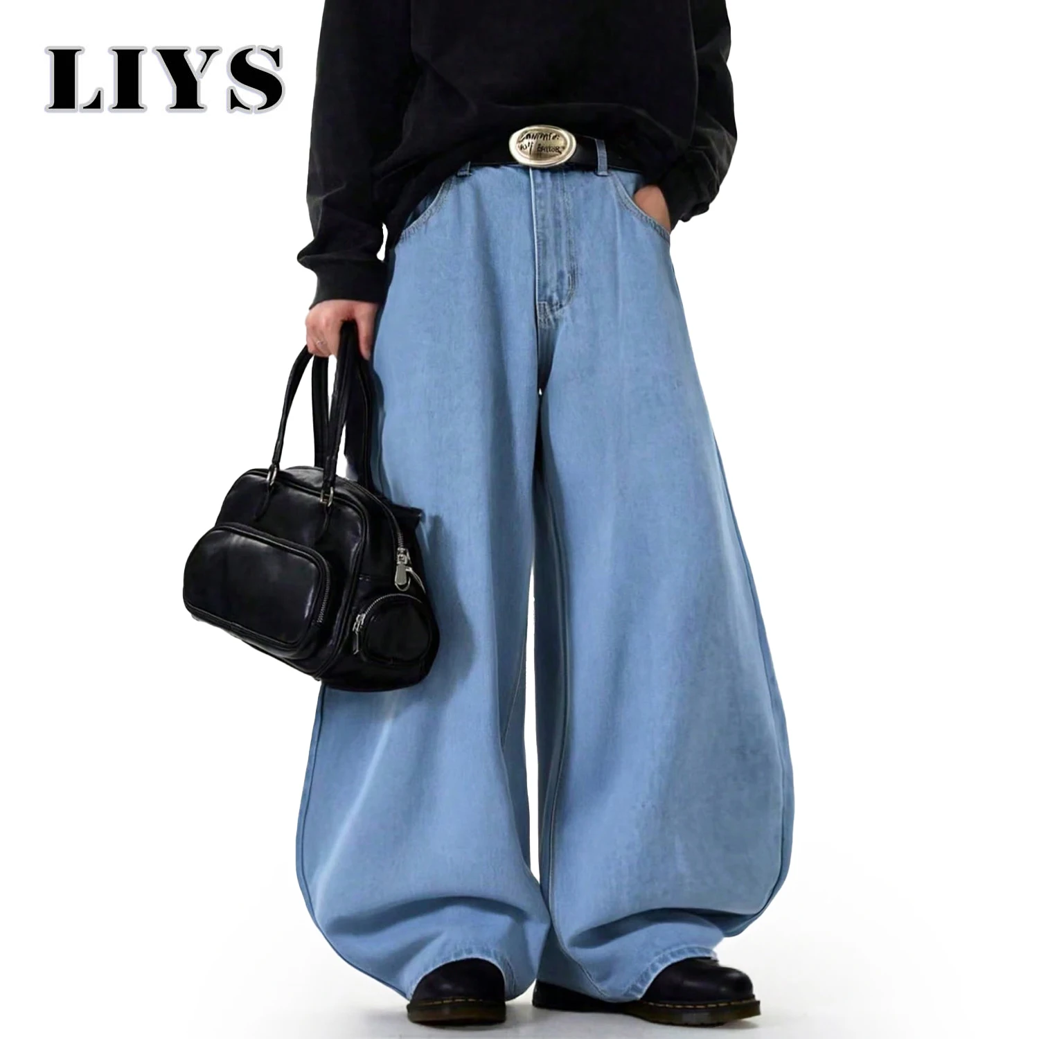 

Мужские свободные широкие джинсы в стиле ретро в американском стиле High Street, мужские повседневные однотонные мешковатые джинсовые брюки с воздушным шаром, женские джинсы Y2K