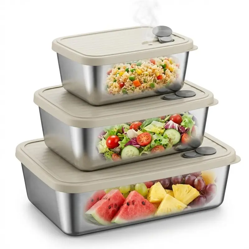 【MUST-HAVE】Leak-Proof 3Pcs 304 Stainless Steel Microwaves Safe Food Storage Containers With Lids, Metal Meal Prep Bento Box Set
