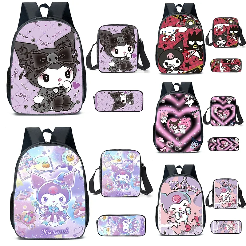 Sanrio Hello Kitty Kuromi 3PC-Set Elementary School Students Junior High School Bag Shoulder Lunch Bag Pencil Case Kids Gifts