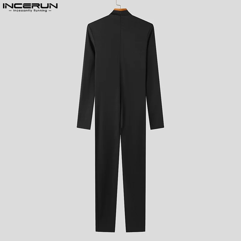 INCERUN 2024 American Style Sexy Leisure Jumpsuit Mens Fashion Metal O-buckle Design Homewear Solid Long Sleeved Bodysuits S-5XL