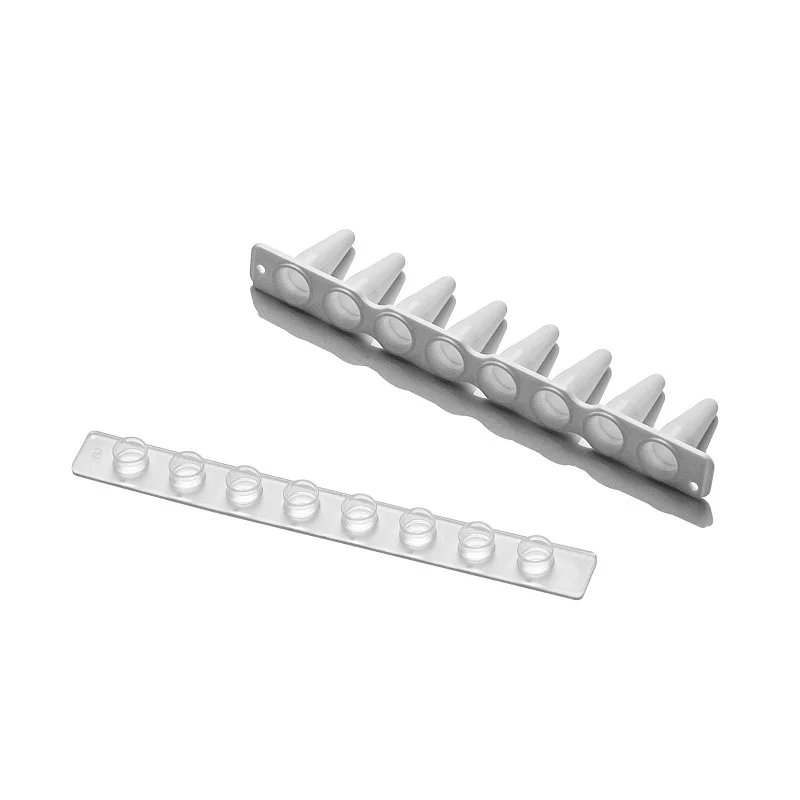 LABSELECT Eight row tubes with flat cover, Enhanced, White 0.1ml PCR Strip Tubes, 125 rows/carton, PST-0108-FT-WB