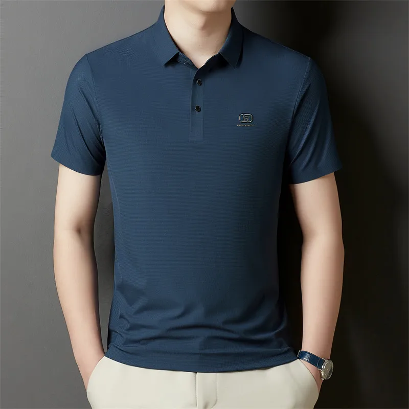 Summer New Men's Short-Sleeved Polo Shirt Young Waffle Micro Loose Lapels Short-Sleeved T-shirt