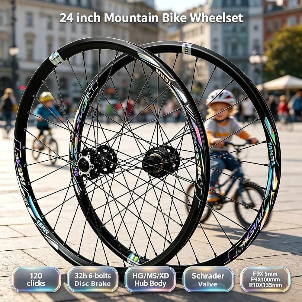 

Pasak Kids Mtb Wheelset 24 inch 32 Holes 6-bolts Disc Bracke Schrader Valve 12s Hub Driver Sounds 120 Clicks