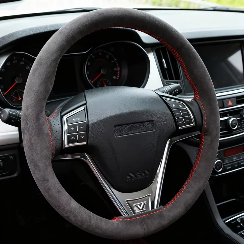 DIY Hand Sewing Car Steering Wheel Cover Universal 38cm Suede Leather Auto Steering Wheel Braid Durable Car Accessories