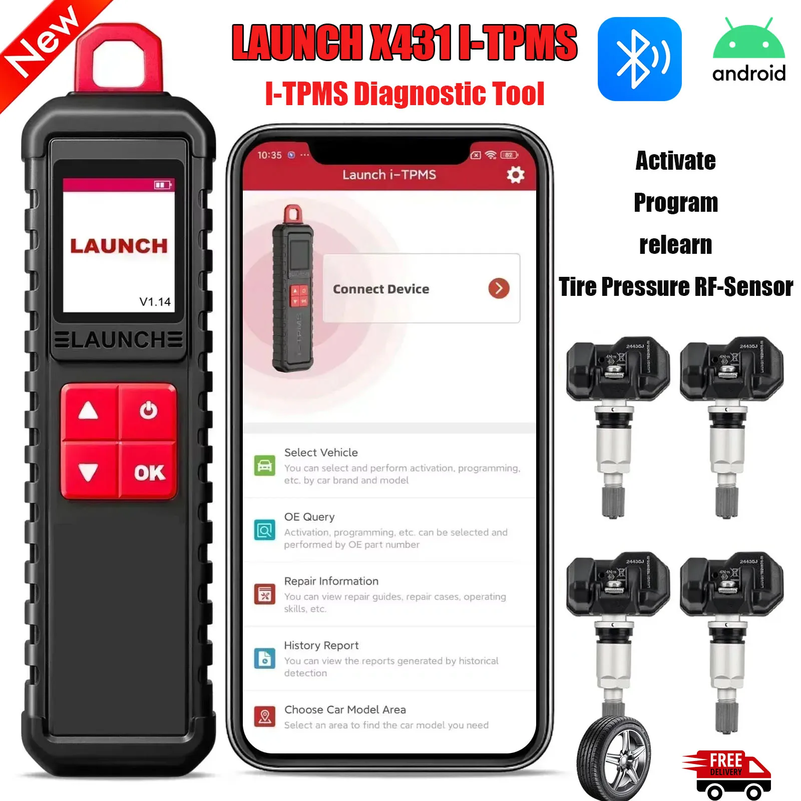 LAUNCH X431 I-TPMS Tire Pressure Detector Upgrade TSGUN TPMS Program Tool For 315/433MHz RF Sensor Tire Repair Diagnostic Tool