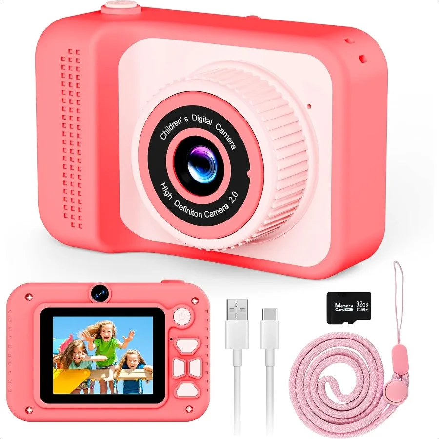 

Camera 1080P Portable HD Digital Camera with 32G SD Card Best Party Toys Birthday Gifts for Boys Girls 5 6 7 8+ Year Old Pink