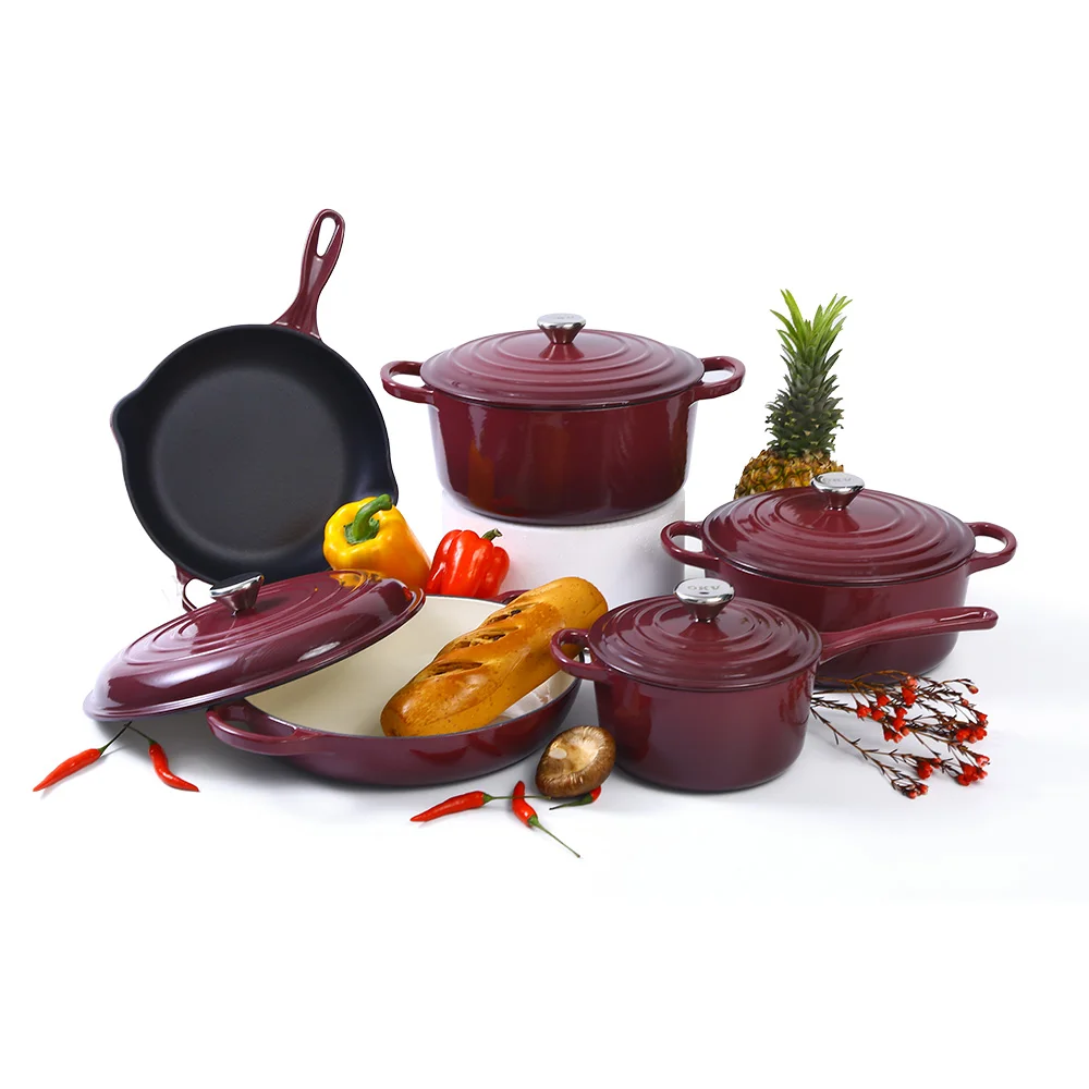 

High Quality 5 Piece Enamel Cast Iron Cookware Set Casserole Dutch Oven Soup & Stock Pots Frying Pots and Pans Sets