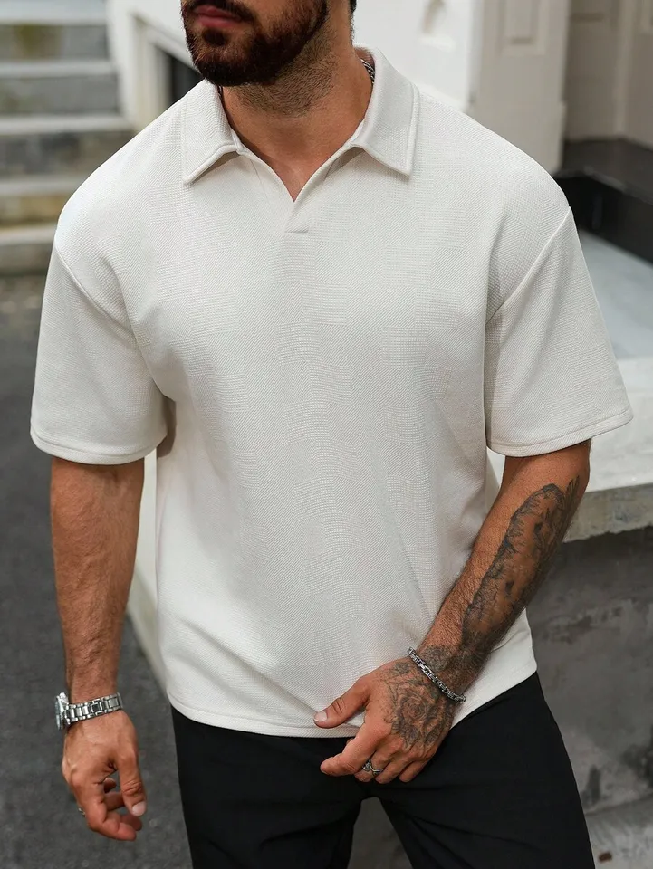 Men's Off White Textured Short Sleeve Polo Shirt