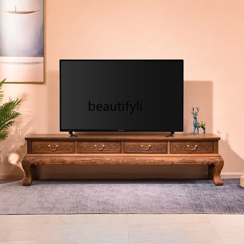 TV cabinet mahogany low cabinet new Chinese living room combination solid wood video cabinet integrated