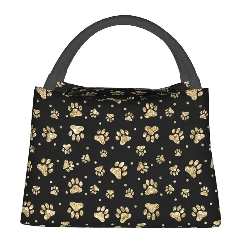 Glitter Gold Dog Paw Thermal Insulated Lunch Bag Women Animal Lover Lunch Container for Outdoor Picnic Storage Meal Food Box