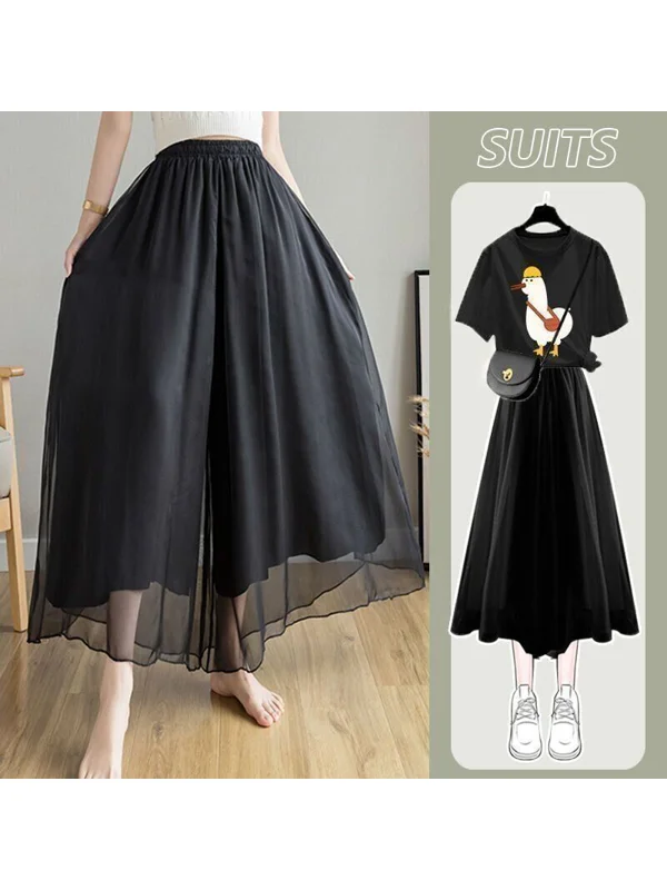 Double Layer Wide Leg Pants Draped Loose Fit High Waist Thin Style Fairy Skirt Pants Casual Cleanfit Polyester Fiber