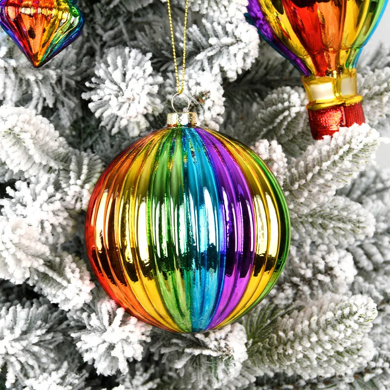 Colorful Christmas Ball Ornaments Rainbow Glass Christmas Tree Party Decoration New Christmas Spheres Pendant