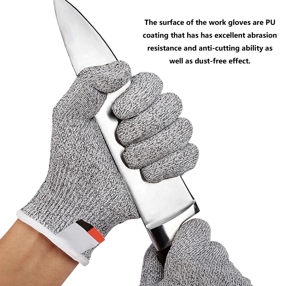 2 Pairs Superior Grip Grey Kitchen Wood Working Breathable Cut Resistant Work Gloves Outdoor Fishing Level 5 Protection Washable