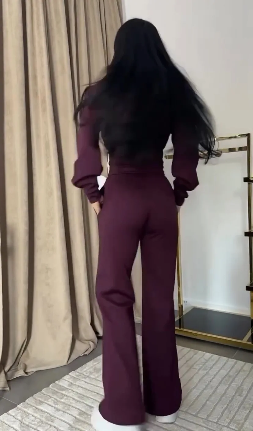 Women Sweatsuit Set Vintag Zipper Hoodie High Waist Loose Pants Suit Female Autumn Fashion Lady Sportswear Woman Two Piece Set image 4