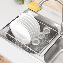 Kitchen Stainless Steel Draining Basket Retractable Over Sink Dish Rack Fruit And Vegetable Washing Basket Mesh Drain Rack