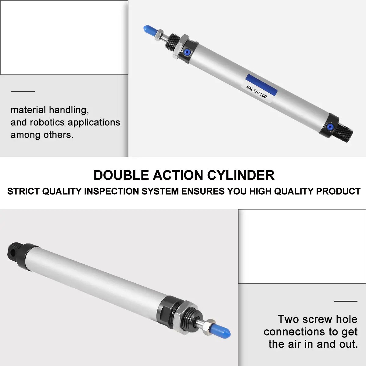 16Mm Bore 100Mm Stroke Pneumatic Air Cylinder Double Action Single Rod Thickened Aluminum Alloy Cylinder for Industrial