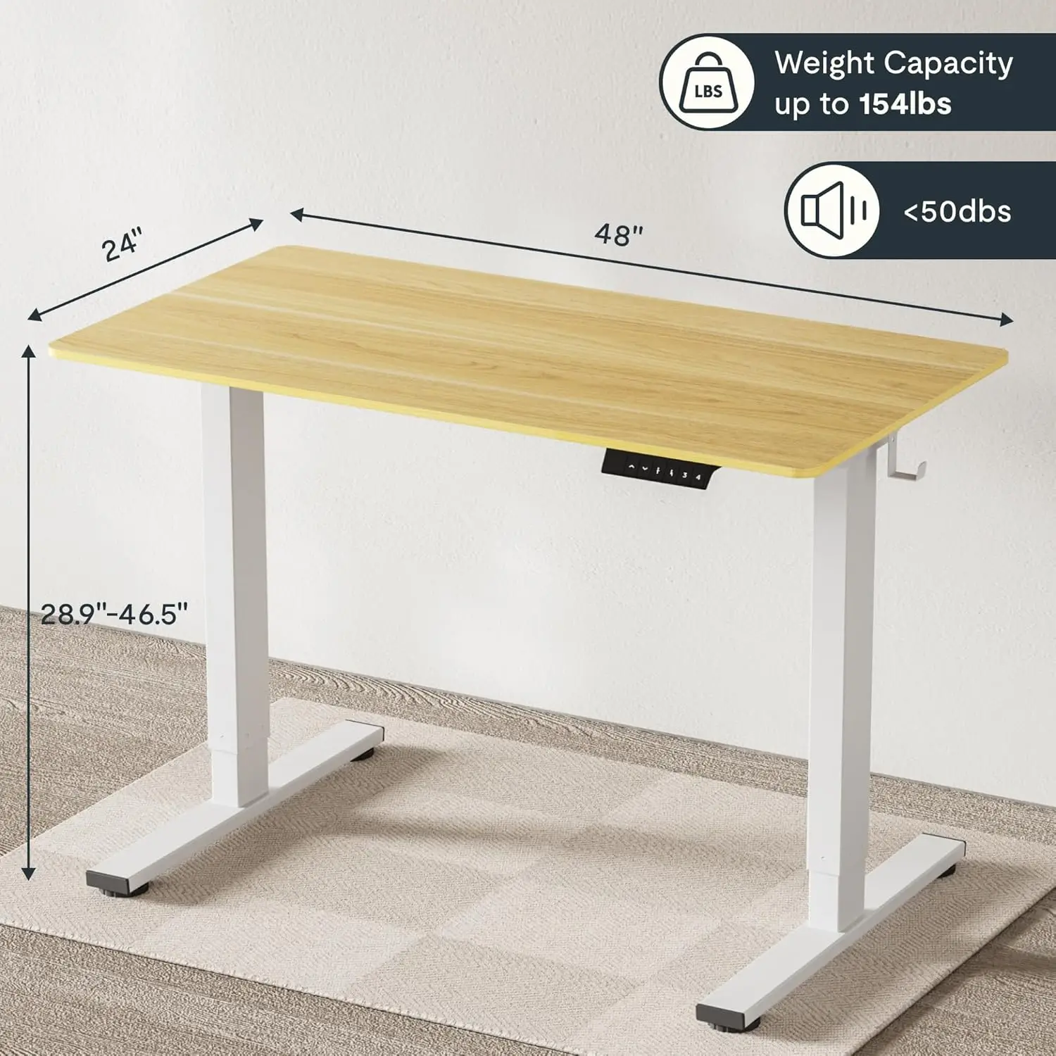 Whole-Piece Standing Desk, 48 x 24 Inches Height Adjustable Desk Stand up Desk Home Office Table for Computer Laptop White