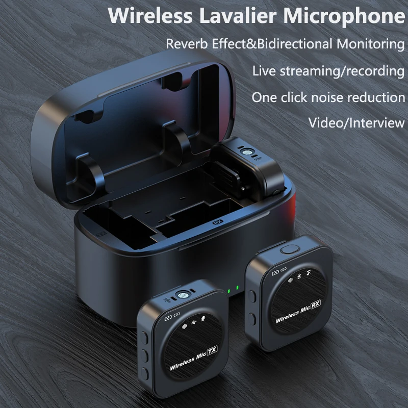 

Professional Wireless Lavalier Microphone with Charging Box for iPhone Android 2.4G Lapel Mic for Interview Video Podcast Vlog