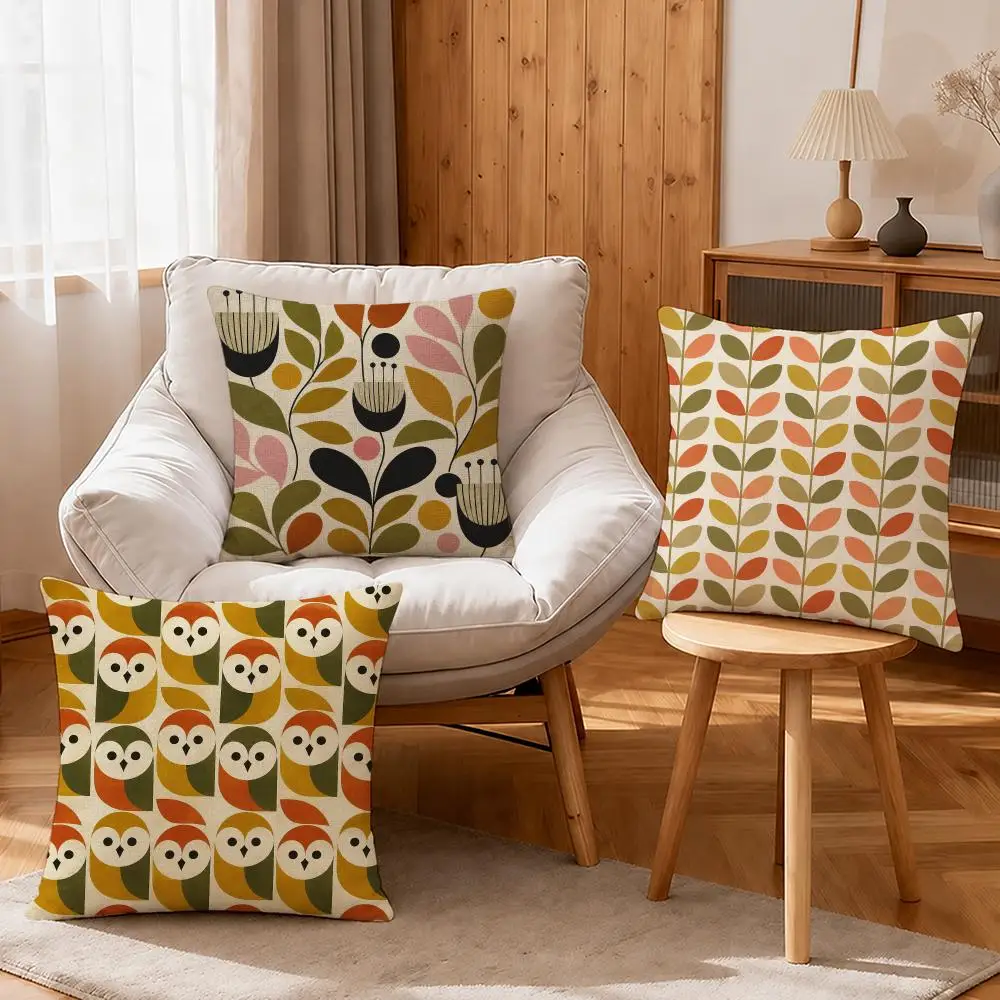 Art Mid-Century Modern Cushion Cover Linen Anti-Mite Antibacterial Cushion Cover Invisible Zipper Sofa Decor
