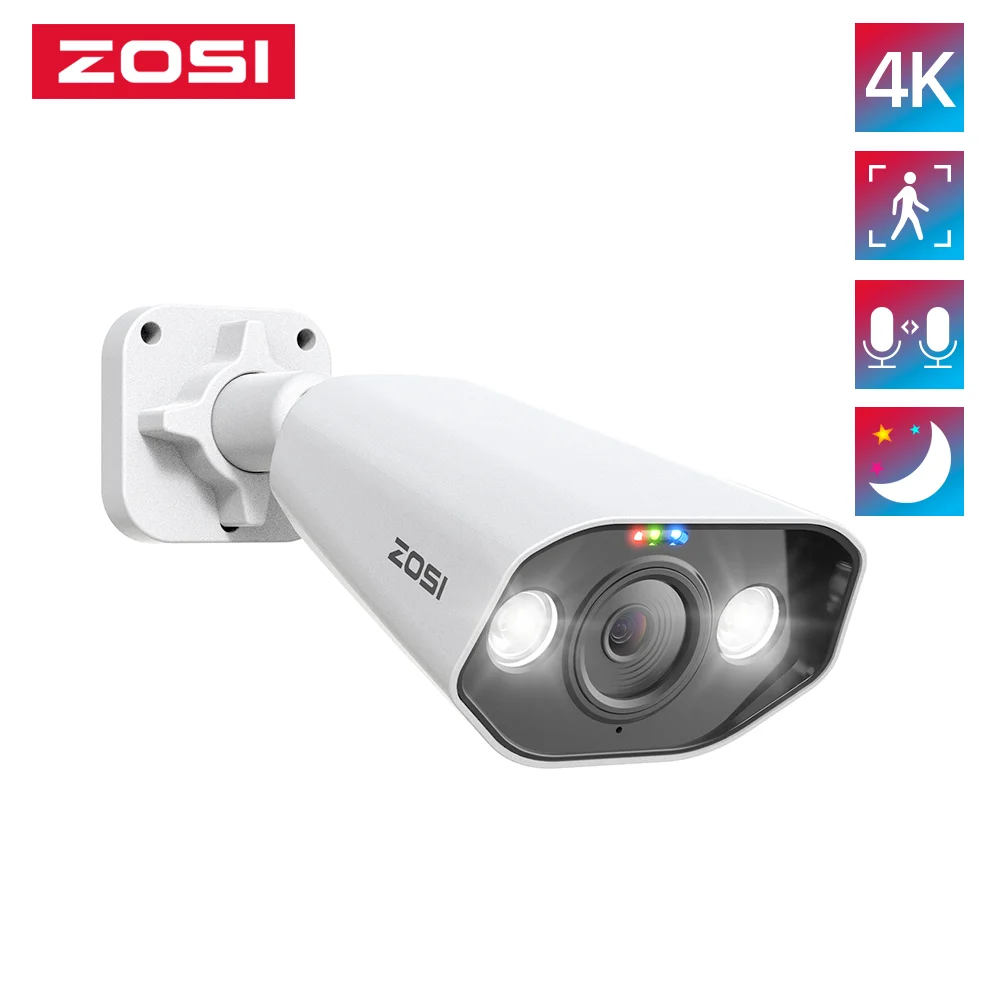 Zosi 4K Ip Camera Add-On Poe Security Camera Two Way Audio 8MP Ultra Hd Kleur Nachtzicht thuis Cctv Video Surveillance Camera