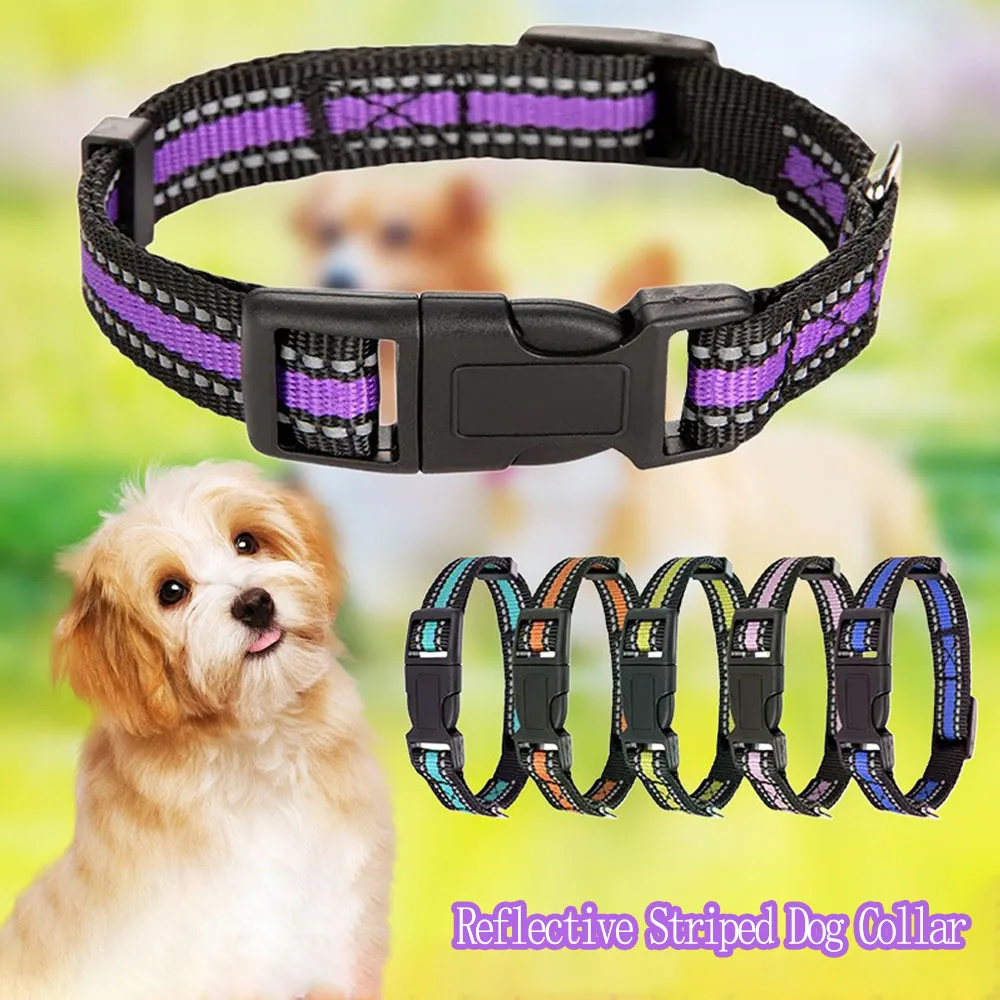 Reflective Dog Collar, Adjustable Nylon Pet Collars wiith Buckle, Light Weight Puppy Collars, Dog Collars for Medium Small Dogs