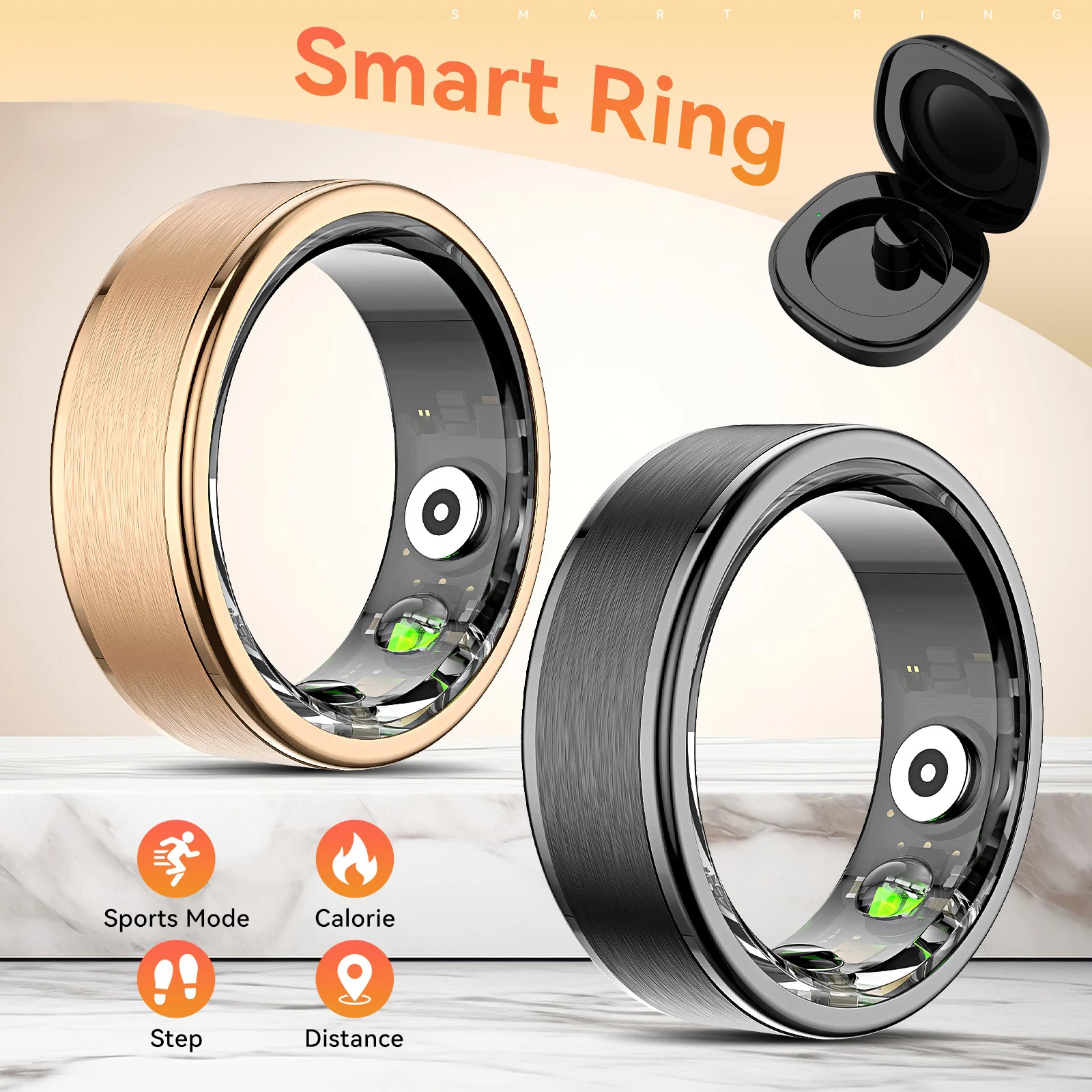 

Health Tracker New Smart Ring, Heart Rate Blood Oxygen Monitor Pedometer with 5ATM Waterproof Compatible with ios and Android