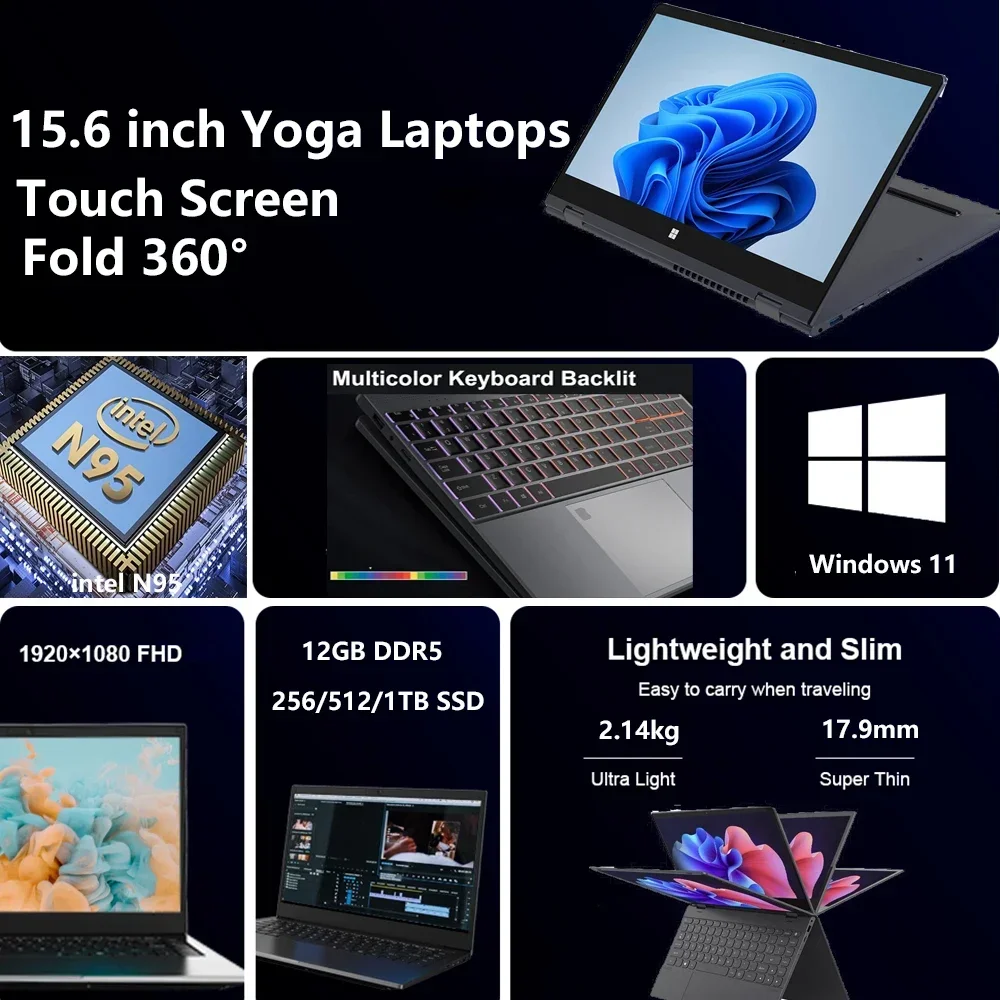 Imagem -02 - Notebook Gaming Touch Screen Windows 11 15.6 Polegada 12th Gen Intel N95 12gb Ddr5 1tb Netbook Teclado Coreano em 2023