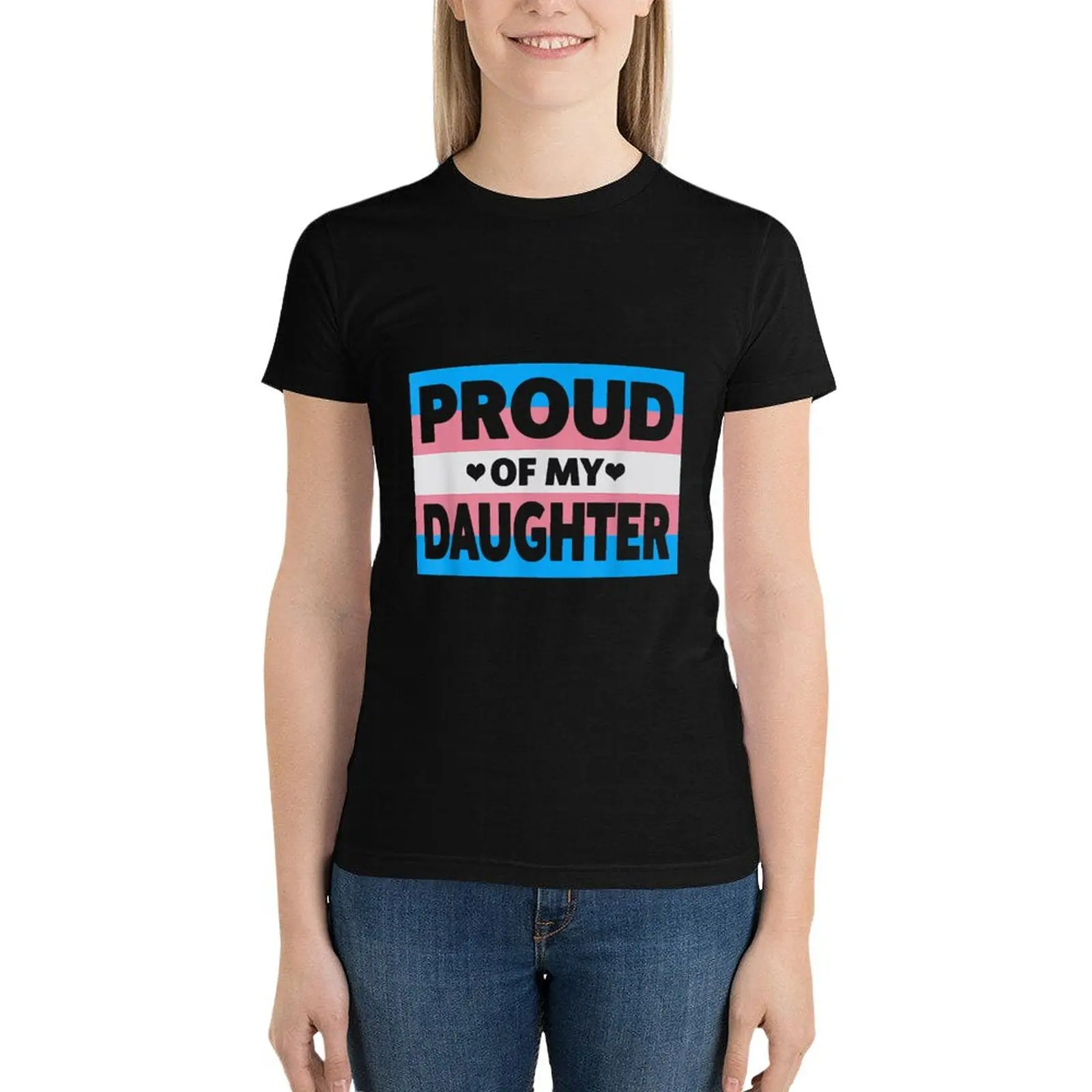 

Transgender Pride Proud Of My Daughter Mom & Dad cute heart T-Shirt kawaii clothes t shirts for Women loose fit