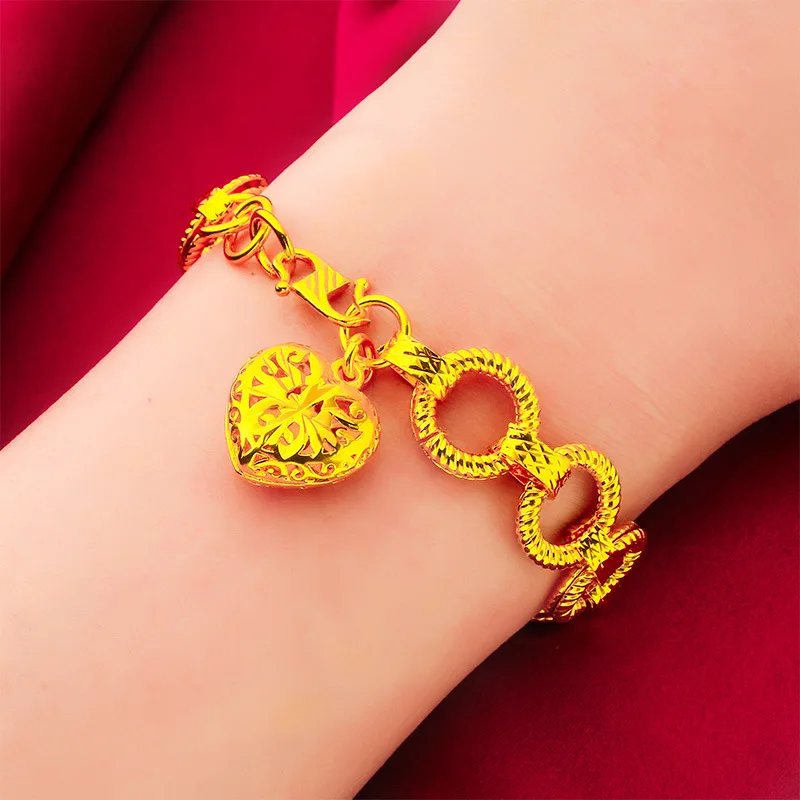 Fylia Jewelry  Fylia Jewelry   Love Openwork Bracelet for Women, 24K Gold, AU999 | Polished heart filigree on delicate chain, et