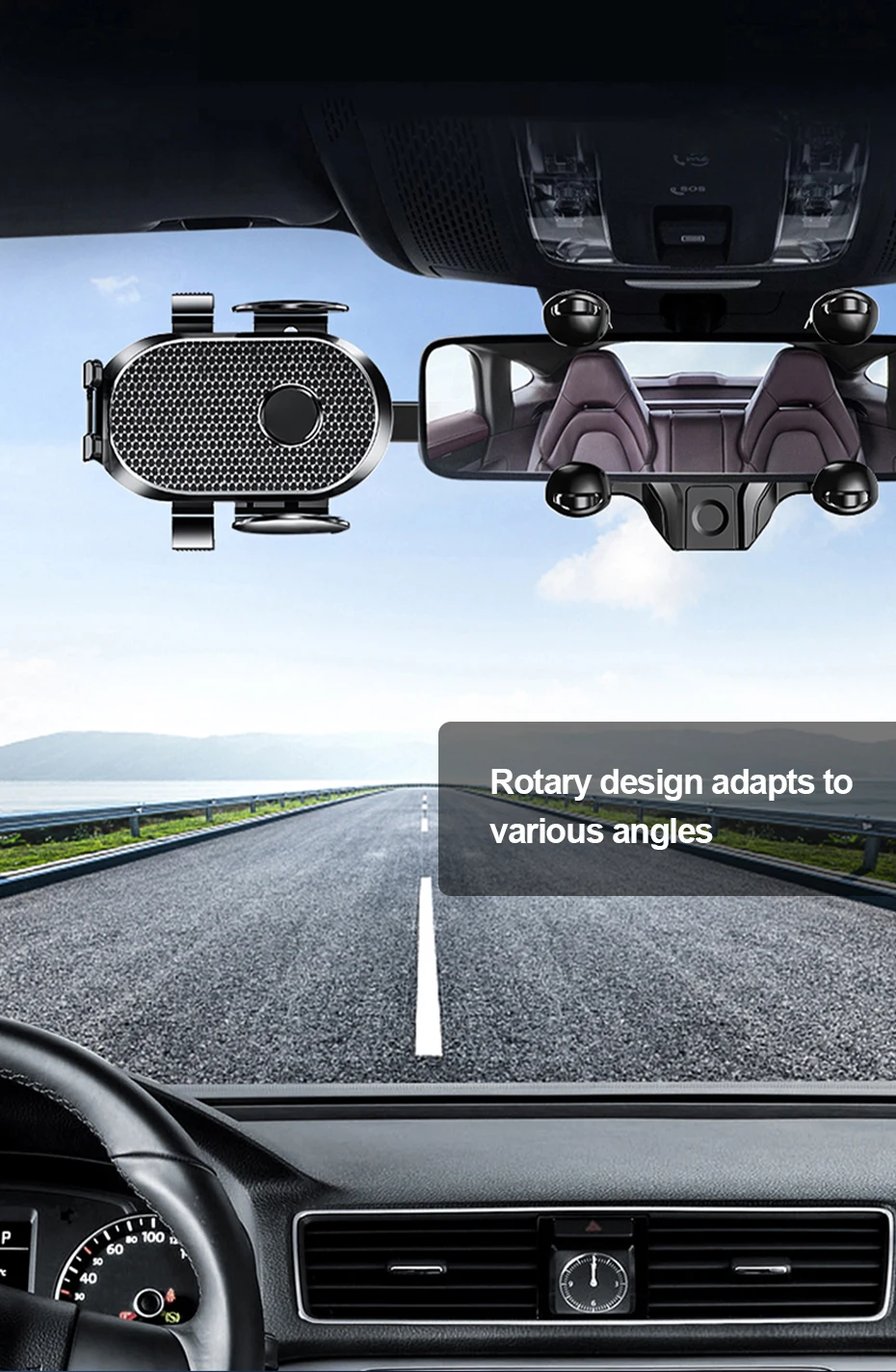SEAMETAL Innenraum Auto Rückspiegel Telefon Halter Universal Handy Halterung Clips 360 Grad Drehbar Für GPS Navigation – Detail 11