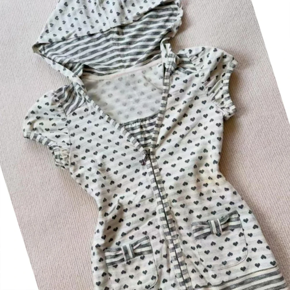 Harajuku Women's Y2K Retro Polka Dot Printed Zipper Hoodie, Slim Fit, Exposed Waist, Sexy and Cute Girl Style, 2026 New Item