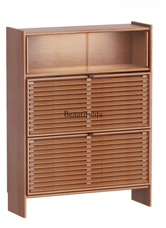 

Household Entrance Cabinet Nordic and Japanese Style Cherrywood Solid Wood Tilting Shoe Cabinet