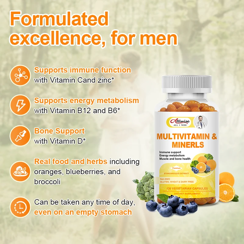 Alliwise Men\'s Vitamin Mineral Support Brain Heart Joint Bones Skin Hair Nails Immunity and Supports Heart and Brain Health