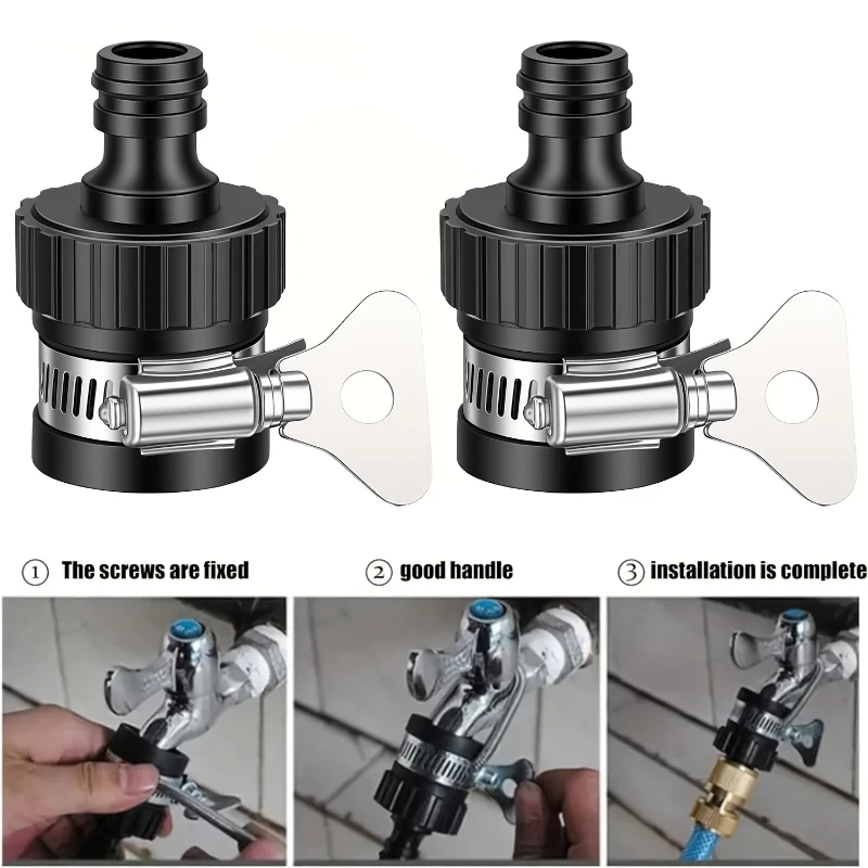 2pcs Universal Water Faucet Adapter Tap Connector Reinforced Quick Link Quick Connect Plastic Hose Fitting Garden Accessories