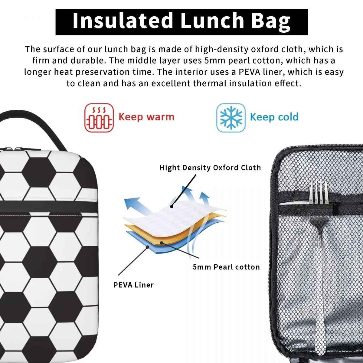 IkSports-Sac à lunch isotherme de football classique pour hommes, grand fourre-tout, conteneur de repas, glacière, boîte à lunch, bureau, voyage